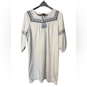 Women’s New Directions Size Large Boho Embroidered Long Sleeve Denim Dress